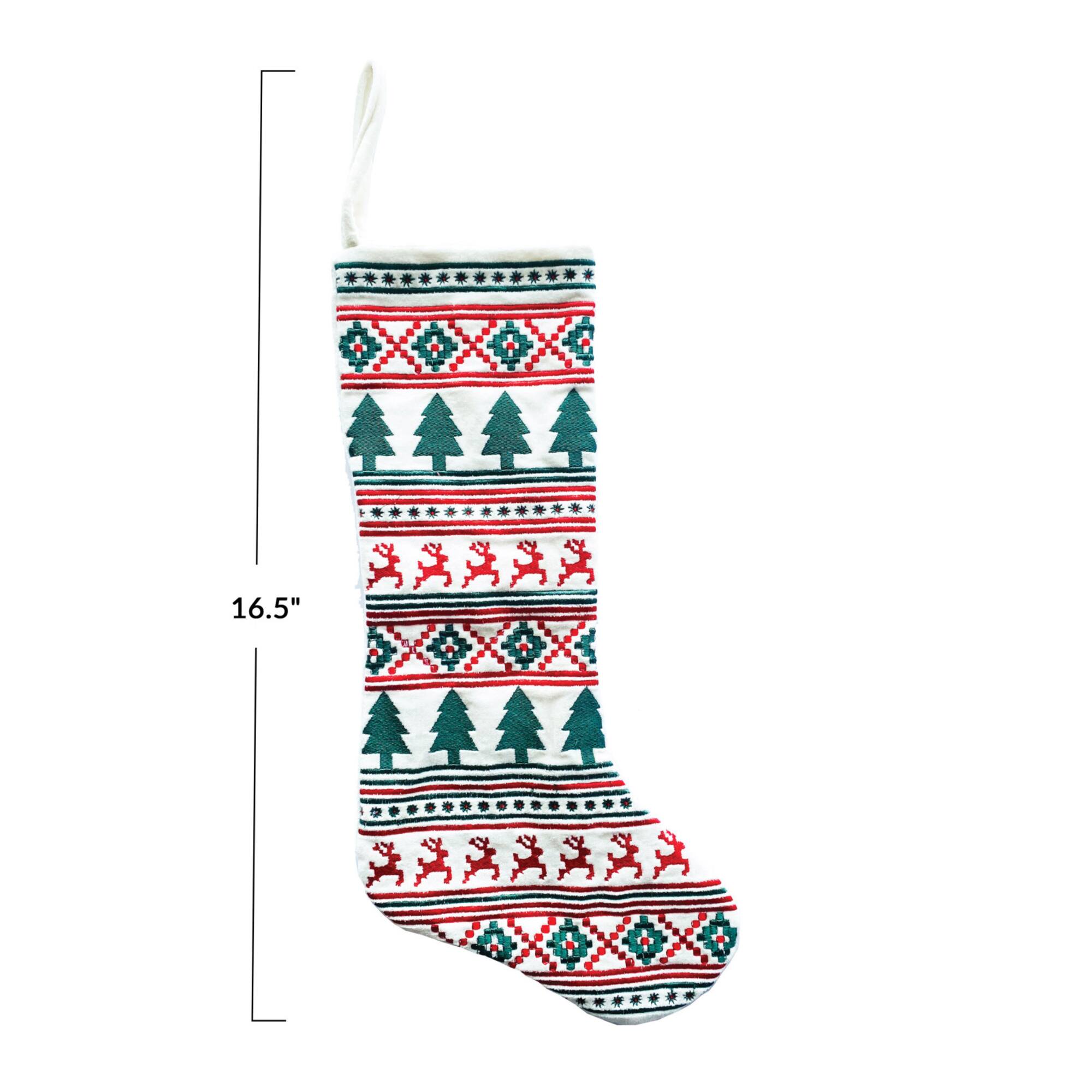 Hello Honey® 16.5" Cotton Velvet Embroidered Stocking with Holiday Pattern